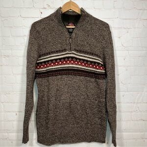 Tommy Bahama Men's Brown Half-Zip Fair Isle Sweater